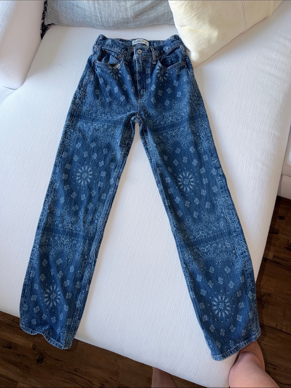 Abercrombie & Fitch Blue Bandana-Print Straight Leg Jeans